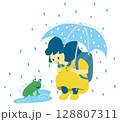 雨の日の小学生と蛙 128807311