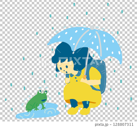 下雨天的小學生和青蛙 128807311