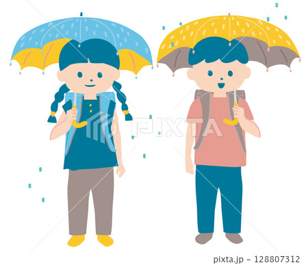 雨降り小学生 128807312