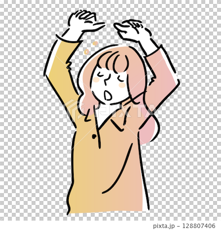 一個昏昏欲睡的女人伸展線條畫簡單的插圖早晨夜晚 一個昏昏欲睡的女人伸展線條畫簡單的插圖早晨夜晚 128807406