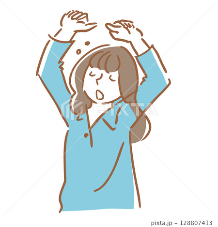 眠くて伸びをする女性 線画 シンプルイラスト 朝 夜 眠くて伸びをする女性 線画 シンプルイラスト 朝 夜 128807413