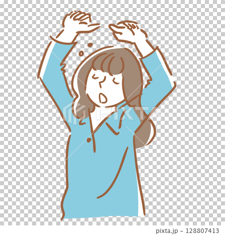 眠くて伸びをする女性 線画 シンプルイラスト 朝 夜 眠くて伸びをする女性 線画 シンプルイラスト 朝 夜 128807413