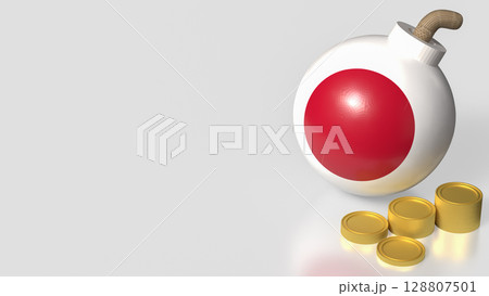 The Japan Bomb and coins for Business crisis concept 3d Rendering. 128807501