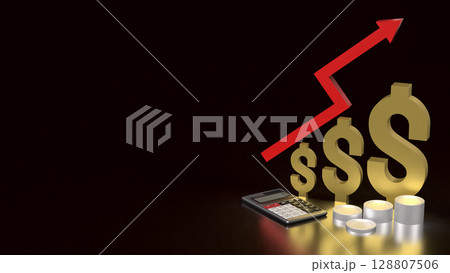 The Gold Dollar and Arrow up for Business concept 3d Rendering. The Gold Dollar and Arrow up for Business concept 3d Rendering. 128807506