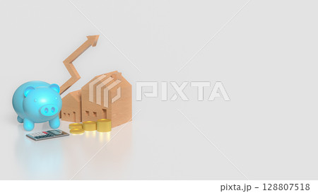 The House and Blue Piggy Bank for Business concept 3d Rendering. 128807518
