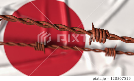 The Japan Flag and barbed wire for Business crisis concept 3d Rendering. 128807519