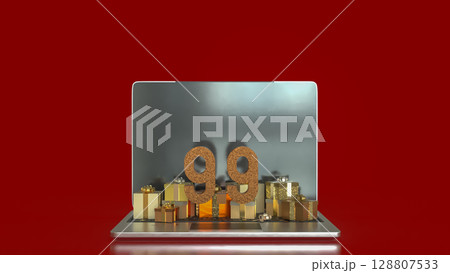 The Gift box  and laptop for 9.9 promotion or business concept 3d Rendering. 128807533