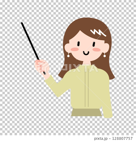 Illustration of a woman holding a pointer Illustration of a woman holding a pointer 128807757