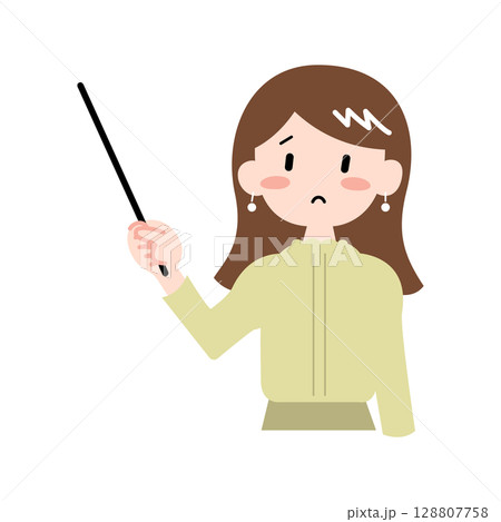 指さし棒を持った女性のイラスト 指さし棒を持った女性のイラスト 128807758