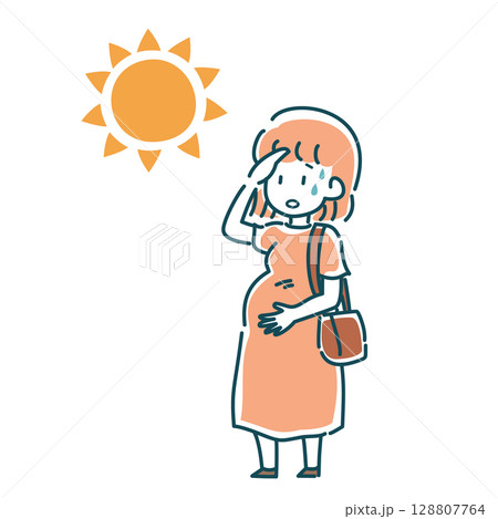 暑い日に出かける妊婦のベクターイラスト 128807764