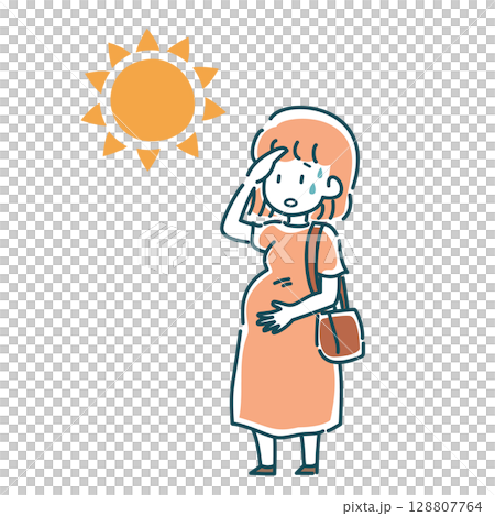 孕婦在炎熱天氣外出的向量圖 128807764