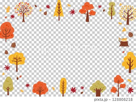 Autumn leaves and fallen leaves illustration frame 128808218