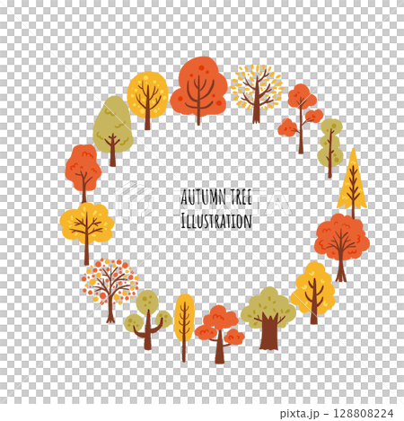 Autumn leaves and fallen leaves illustration frame 128808224