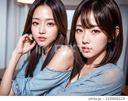 お座りする女性 128808229