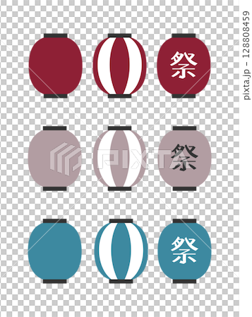 シンプルな提灯のイラスト素材セット シンプルな提灯のイラスト素材セット 128808459
