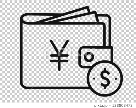 Money saving icon with wallet and currency symbol Money saving icon with wallet and currency symbol 128808472