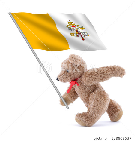 Vatican City flag being carried by a cute teddy bear 128808537