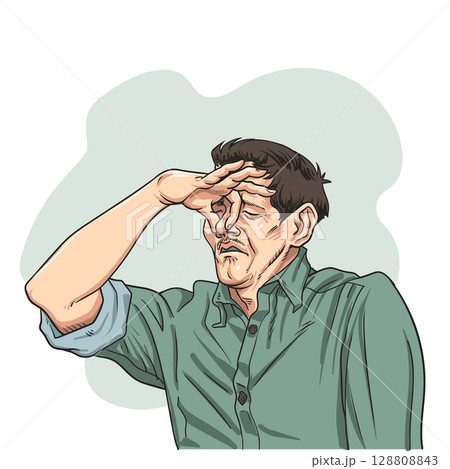 man covering his nose with his hand 128808843