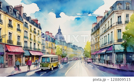 水彩で描いたヨーロッパの街並み 128809515