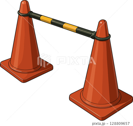 工事現場の赤い三角コーンのイラスト 128809657