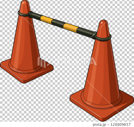 建築工地紅色交通錐的插圖 建築工地紅色交通錐的插圖 128809657
