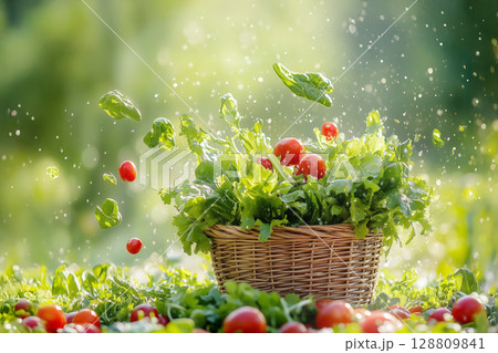 空飛ぶ野菜のバスケット 128809841
