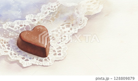 Heart shaped chocolate on lace, a symbol of pure love. A sweet gift of love Heart shaped chocolate on lace, a symbol of pure love. A sweet gift of love 128809879
