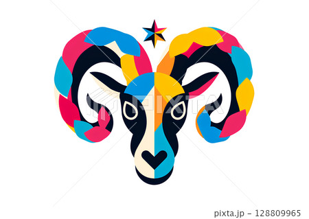 おひつじ座(牡羊座）カラフルな羊と星のアイコン 128809965