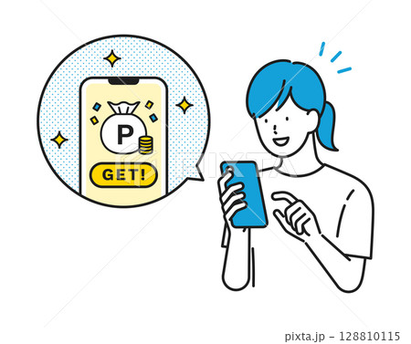 イラスト素材: スマホでポイントをゲットする女の子 イラスト素材: スマホでポイントをゲットする女の子 128810115