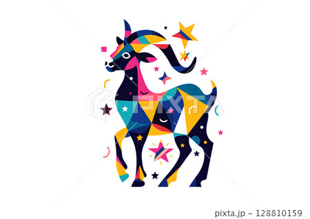 やぎ座(山羊座)カラフルなヤギと星のアイコン やぎ座(山羊座)カラフルなヤギと星のアイコン 128810159