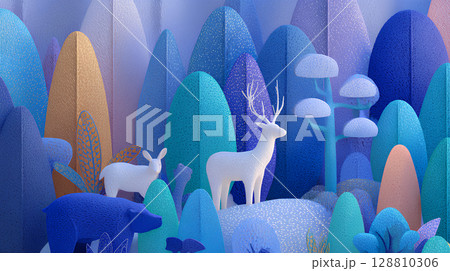 美しい森と動物たち 美しい森と動物たち 128810306