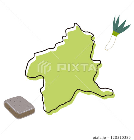 群馬県の地図と名産品のイラスト 128810389