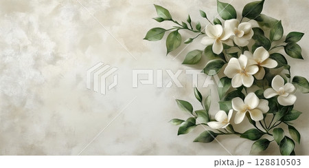 Elegant white stephanotis flowers on a textured vintage background 128810503