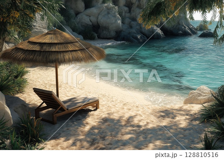 Secluded beach retreat. Ultimate tropical relaxation, perfect secluded paradise 128810516