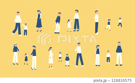 秋を過ごす家族のイラストセット 128810573