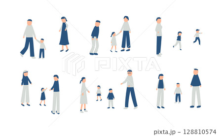 秋を過ごす家族のイラストセット 128810574