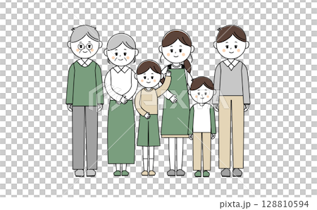 Illustration of a happy three generation family 128810594