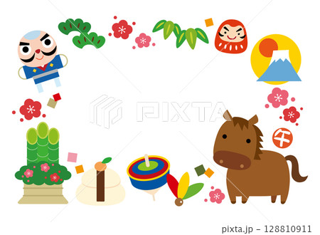 2026年 午年の縁起物年賀状/囲み04/文字なし 128810911