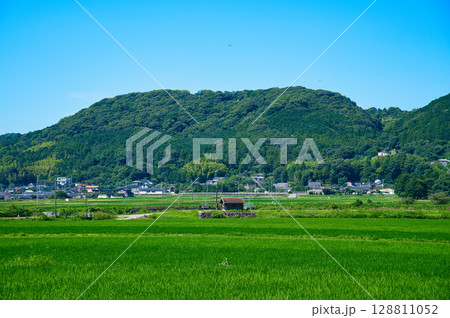 山と田んぼのある田舎の風景 128811052