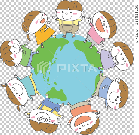 一起保護地球吧！孩子們圍成一圈玩耍的插畫 128811159