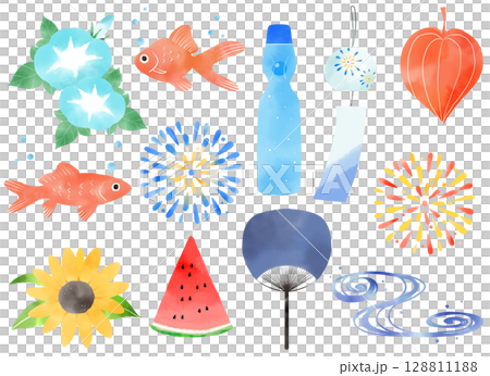 夏の涼し気な和風小物イラスト素材集 128811188