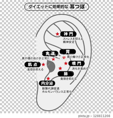 Illustrated illustrations of effective ear acupressure points for dieting (Japanese version) Illustrated illustrations of effective ear acupressure points for dieting (Japanese version) 128811208
