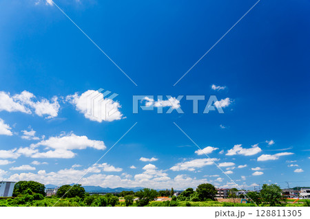 夏の青空と住宅街 夏の青空と住宅街 128811305