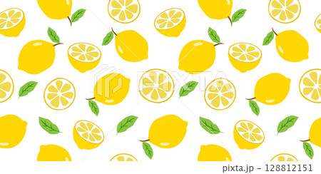Lemonade slices seamless pattern cartoon summer background. 128812151