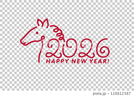 Horse illustration material perfect for 2026 New Year's cards! 128812387