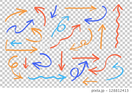 Hand-drawn colorful arrow set | Sketch-style illustration material showing direction, colored variations 128812413