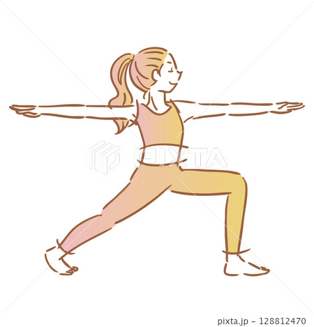 ヨガのポーズをする女性　シンプルイラスト 128812470
