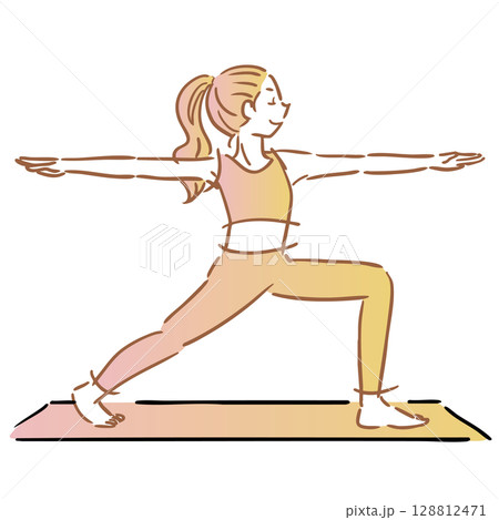ヨガのポーズをする女性 シンプルイラスト ヨガのポーズをする女性 シンプルイラスト 128812471