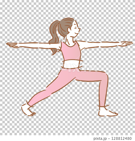 女人做瑜珈姿勢簡單插圖 128812480