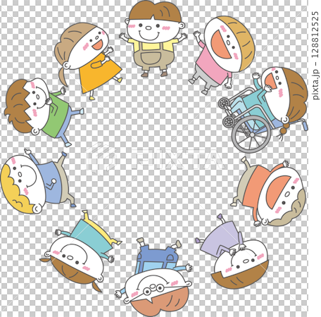 輪になって笑う子どもたち｜多様性と協力のイラスト 128812525